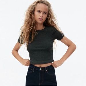 NWT Zara Gray Shoulder Pad Top in Medium